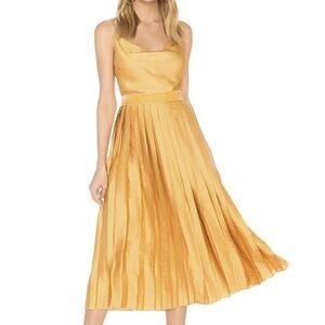 gorgeous TULAROSA Mel Marigold Yellow Silky Pleated Dress